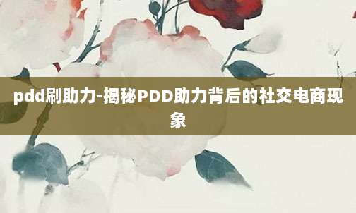 pdd刷助力-揭秘PDD助力背后的社交电商现象
