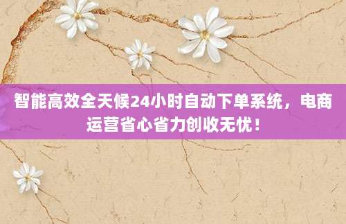 智能高效全天候24小时自动下单系统，电商运营省心省力创收无忧！