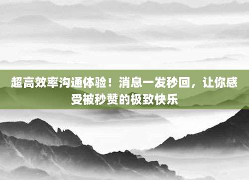 超高效率沟通体验！消息一发秒回，让你感受被秒赞的极致快乐