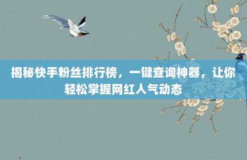 揭秘快手粉丝排行榜，一键查询神器，让你轻松掌握网红人气动态