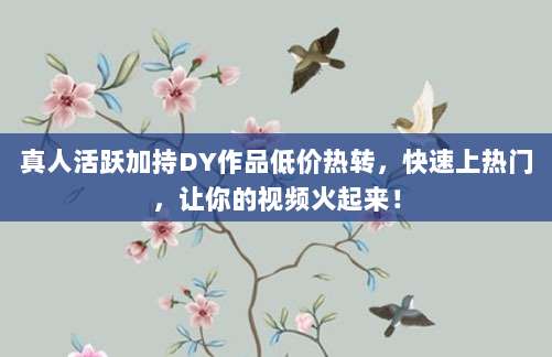 真人活跃加持DY作品低价热转，快速上热门，让你的视频火起来！