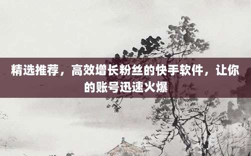 精选推荐，高效增长粉丝的快手软件，让你的账号迅速火爆